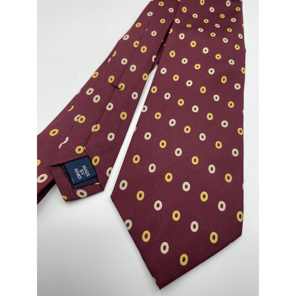 Polo Ralph Lauren Silk Tie Burgundy Gold Geometric Circle Medallion Made in USA